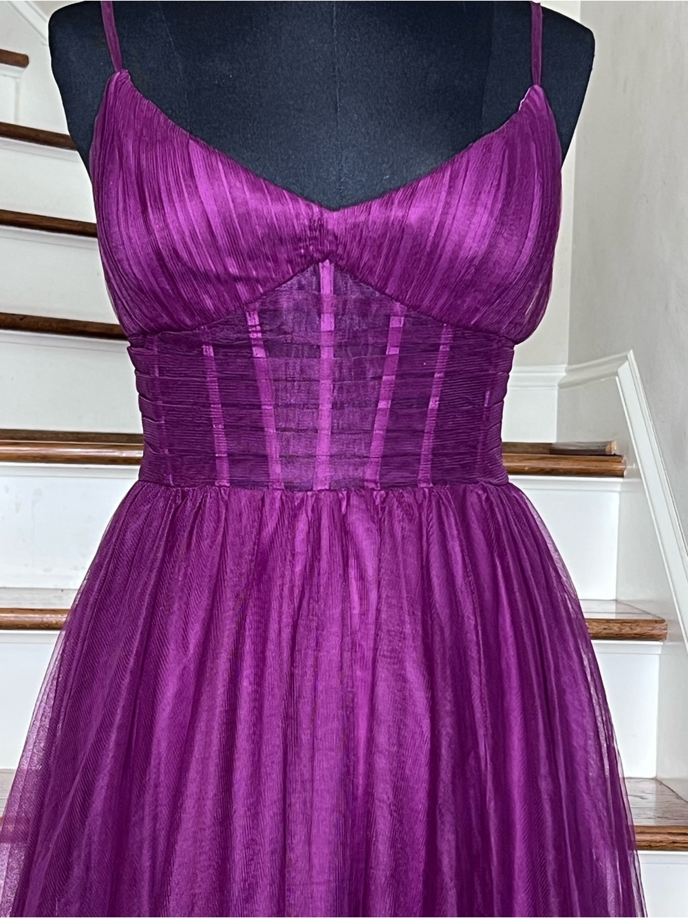 Windsor XS Plum Tulle Corset Illusion Waist Formal Prom Evening Gown Maxi Dress - Picture 3 of 10
